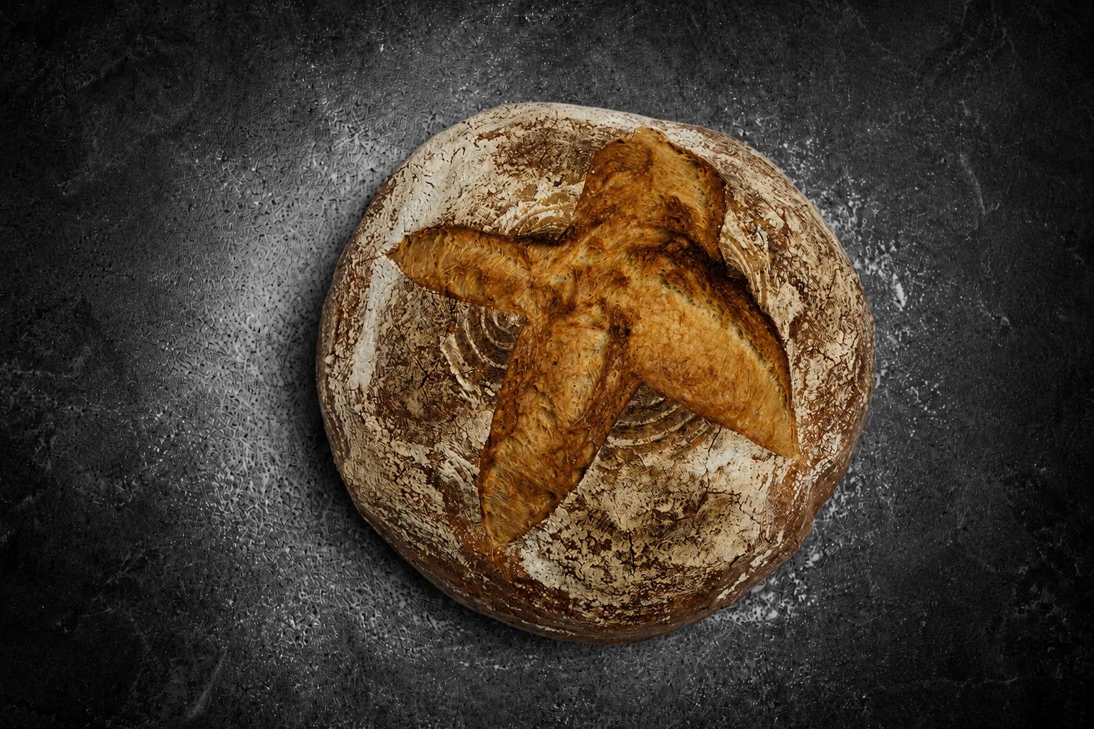 Artisan sourdough loaf with deep crust